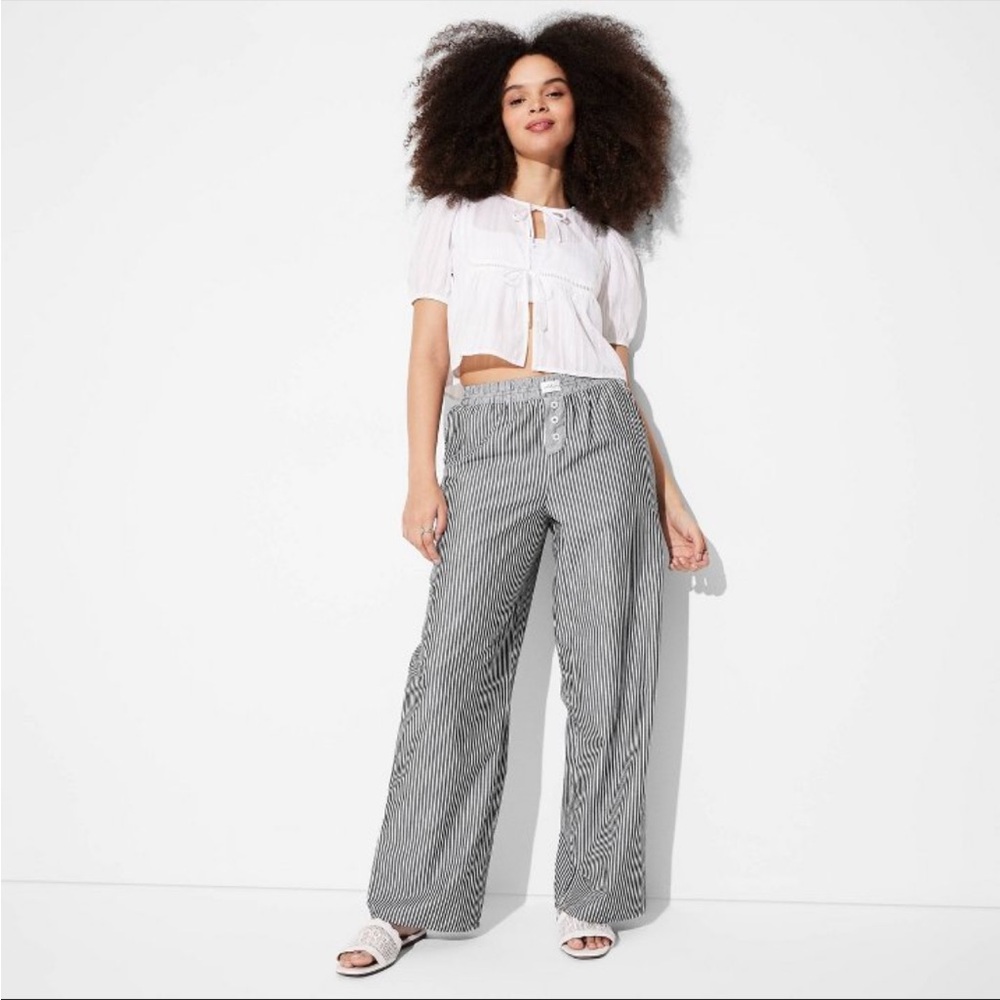 NEW - Women's Boxer Pants - Wild Fable™ Gray Striped Cotton Poplin, Relaxed Fit